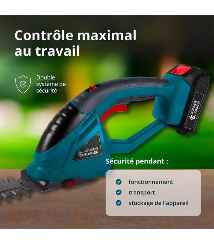 Taille-haie et cisaille à gazon 2 en 1 sans fil avec manche télescopique Könner & Söhnen KS SHT-20V + Extension Pole - Image 3