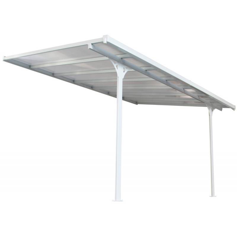 Pergola adossée aluminium blanc 13,3 m² toiture polycarbonate anti-UV gouttières X-Metal - Image 6