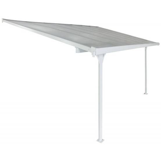 Pergola adossée aluminium blanc 13,3 m² toiture polycarbonate anti-UV gouttières X-Metal - Image 4