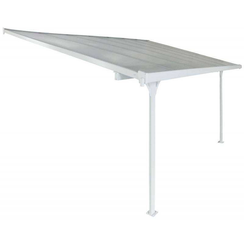 Pergola adossée aluminium blanc 13,3 m² toiture polycarbonate anti-UV gouttières X-Metal - Image 4
