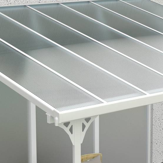 Pergola adossée aluminium blanc 13,3 m² toiture polycarbonate anti-UV gouttières X-Metal - Image 3