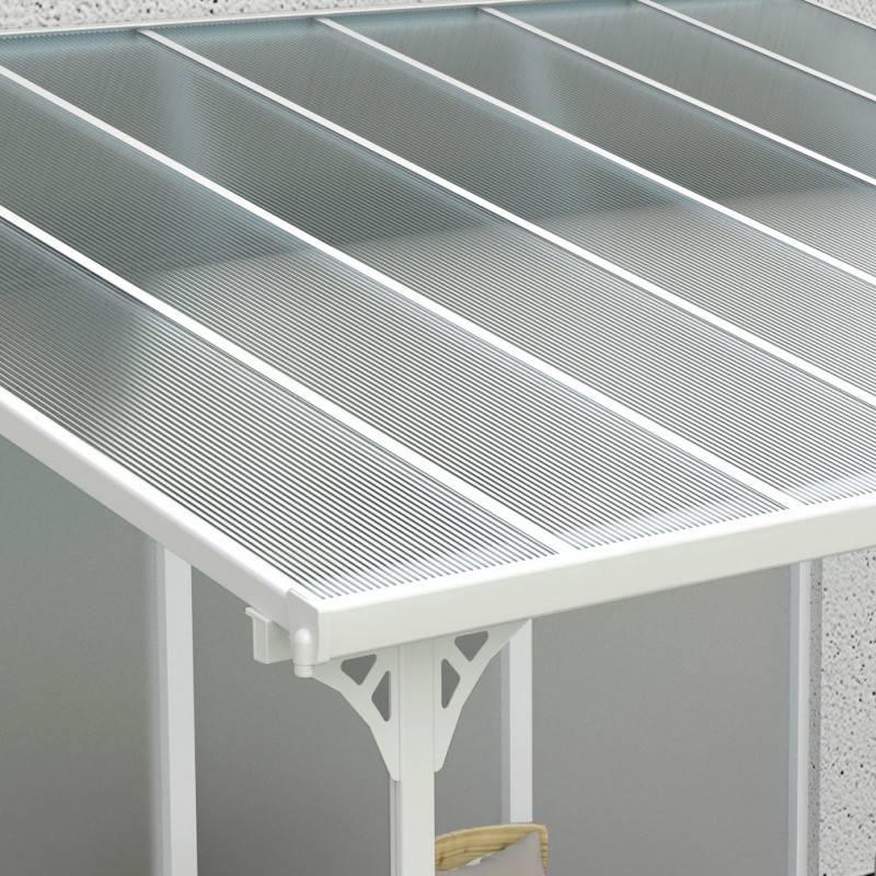 Pergola adossée aluminium blanc 13,3 m² toiture polycarbonate anti-UV gouttières X-Metal - Image 3