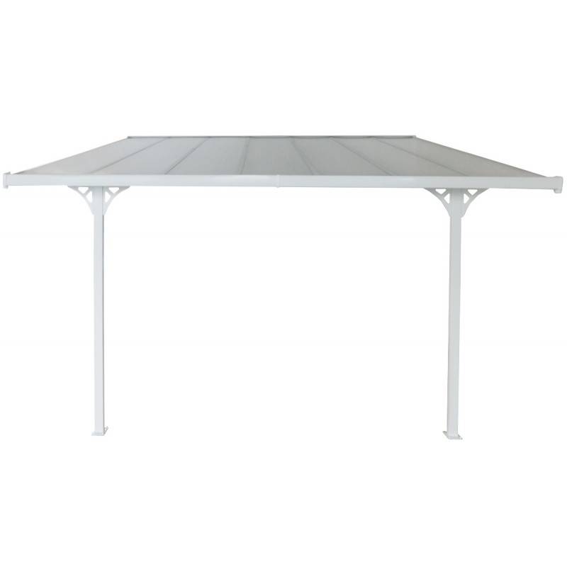 Pergola adossée aluminium blanc 13,3 m² toiture polycarbonate anti-UV gouttières X-Metal - Image 5