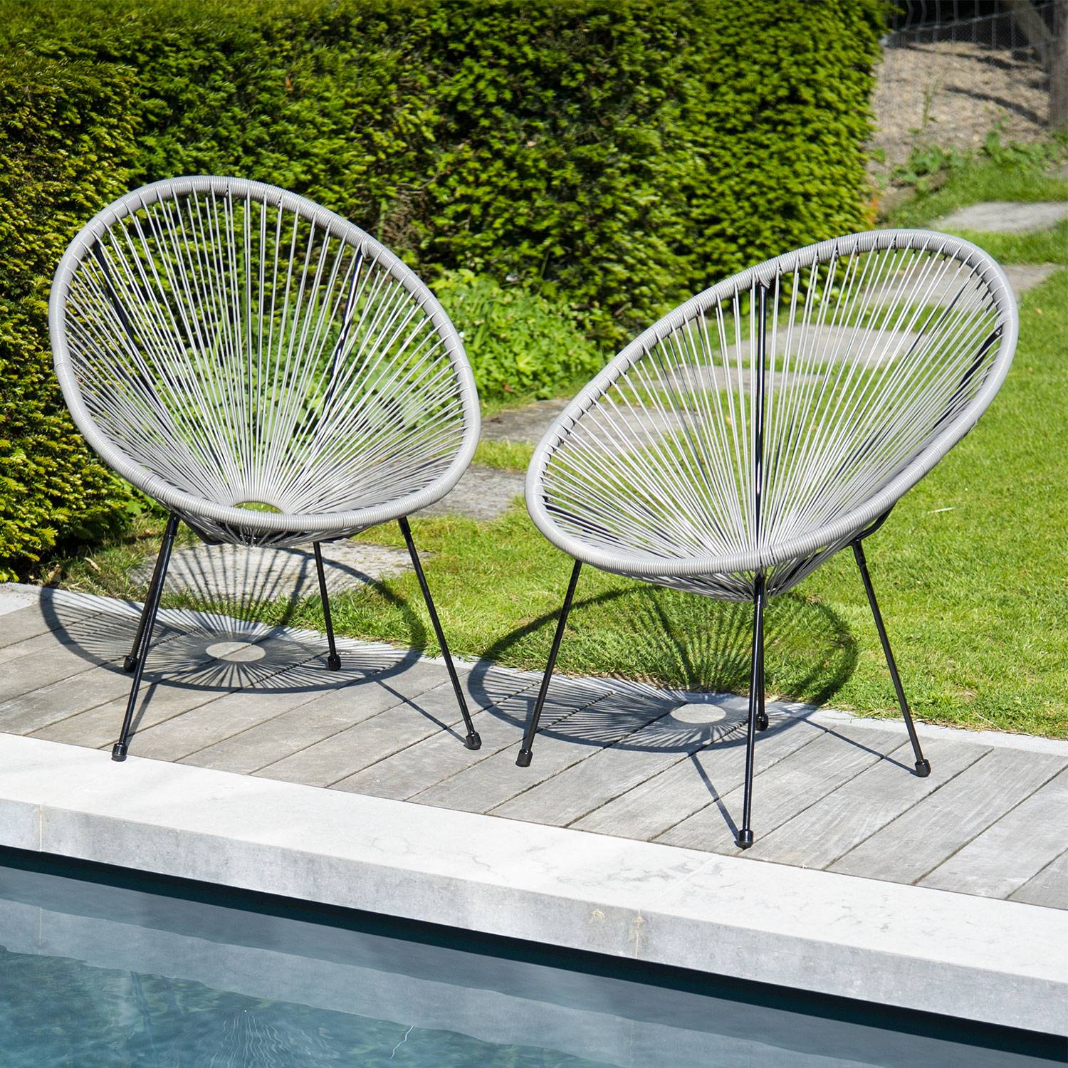 Lot de 2 fauteuils œuf ACAPULCO gris - HAPPY GARDEN - Image 2