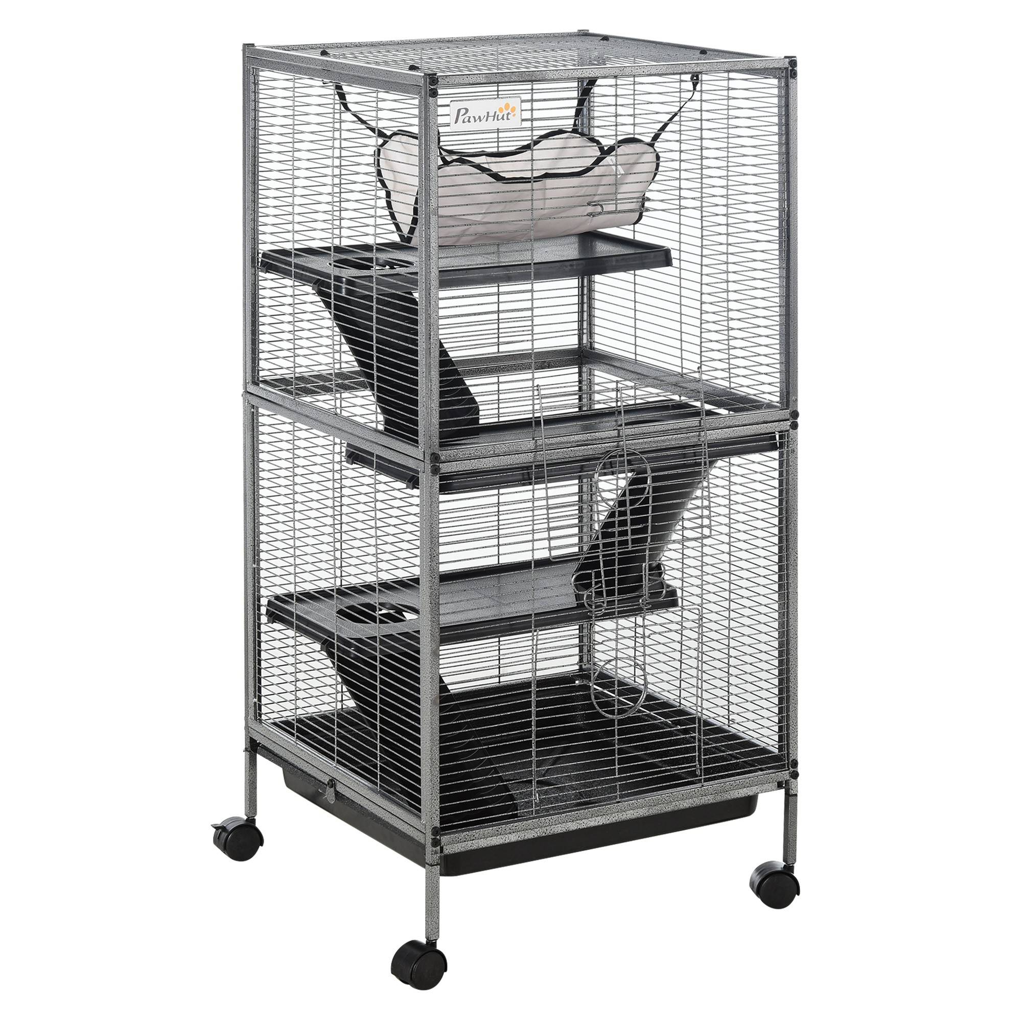 Cage petits animaux métal furet chinchilla 4 niveaux sur roulettes 52x52x114cm gris - ComfortXL Outdoor Living - Image 1