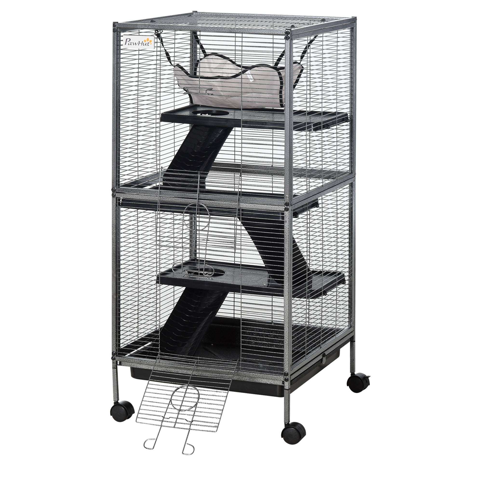 Cage petits animaux métal furet chinchilla 4 niveaux sur roulettes 52x52x114cm gris - ComfortXL Outdoor Living - Image 2