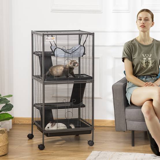 Cage petits animaux métal furet chinchilla 4 niveaux sur roulettes 52x52x114cm gris - ComfortXL Outdoor Living - Image 3