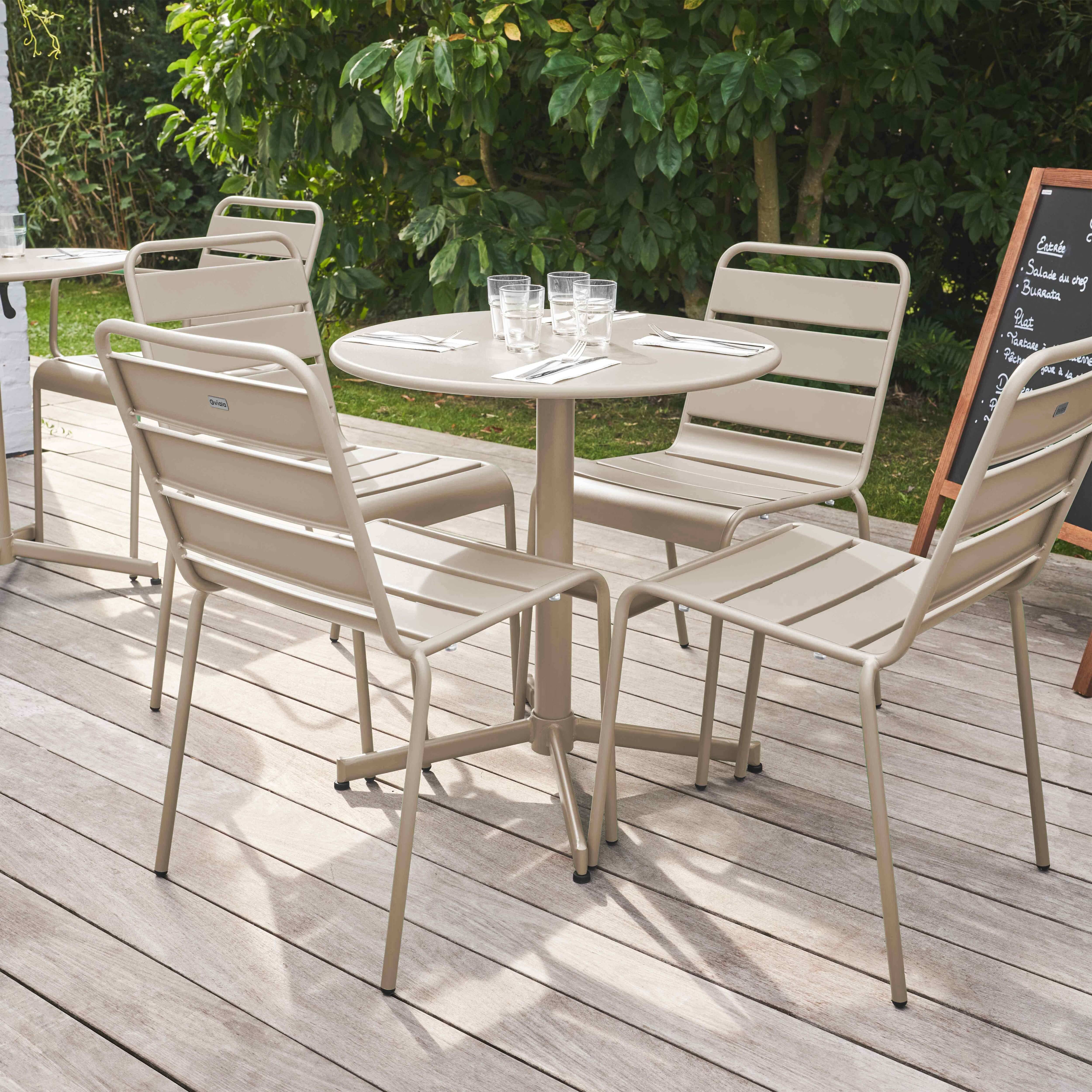 Oviala - Ensemble table de jardin ronde et 4 chaises taupe Palavas - Oviala - Image 2