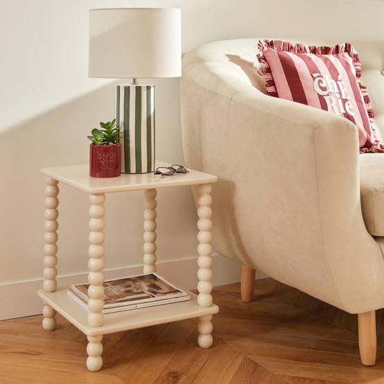 Table d'Appoint Avec Étagère "Chamlo" 45cm Ivoire - Image 4