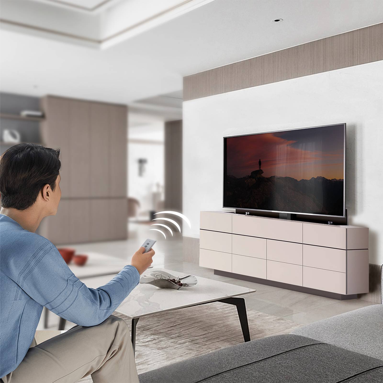 VEVOR Support TV motorisé réglable charge 60kg, VESA 400x400mm, pour écrans 32-55" (hors/pendant armoire). - Image 8
