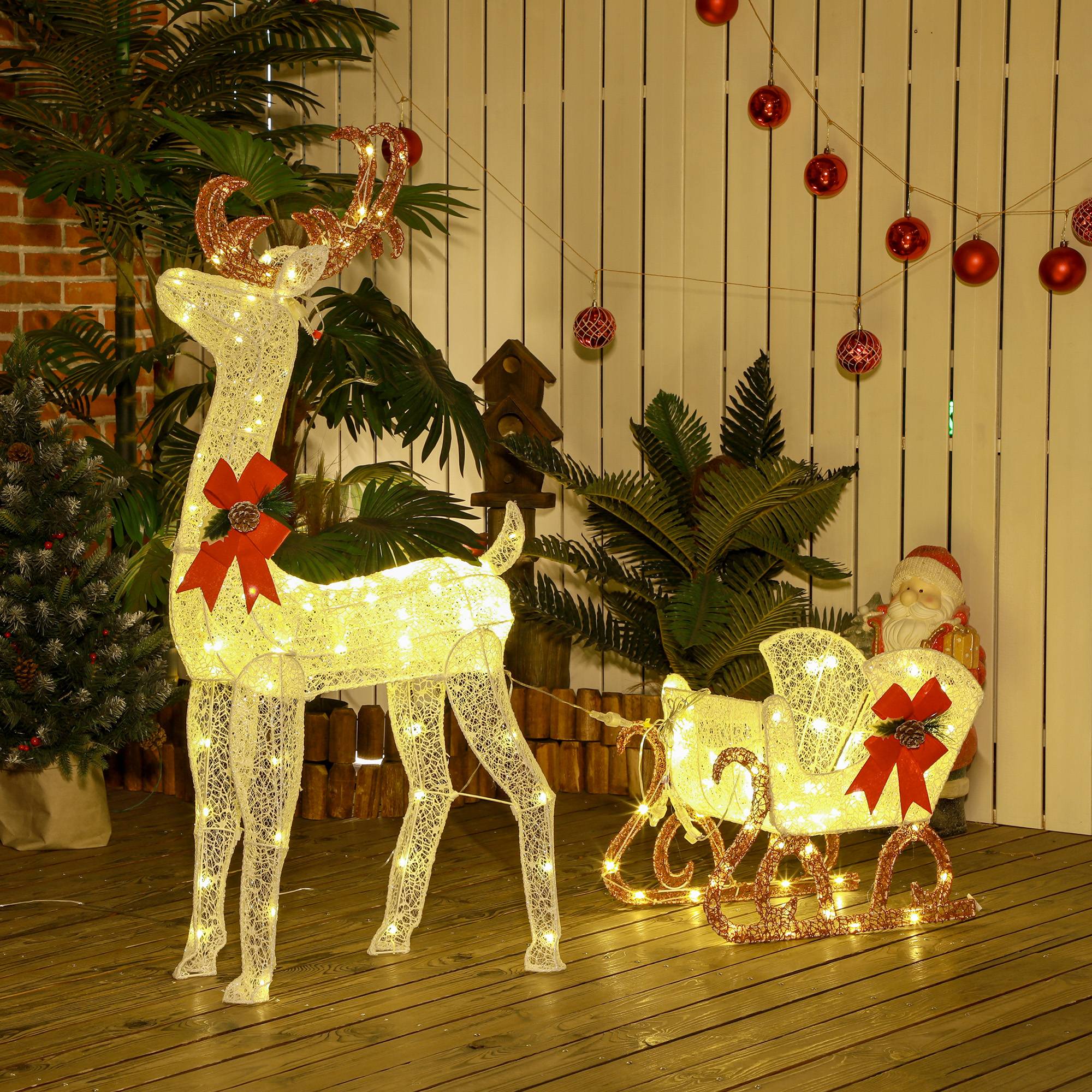 ComfortXL - Renne et traîneau lumineux de Noël en métal et polypropylène blanc avec 170 LED blanc chaud pour jardin - Image 2