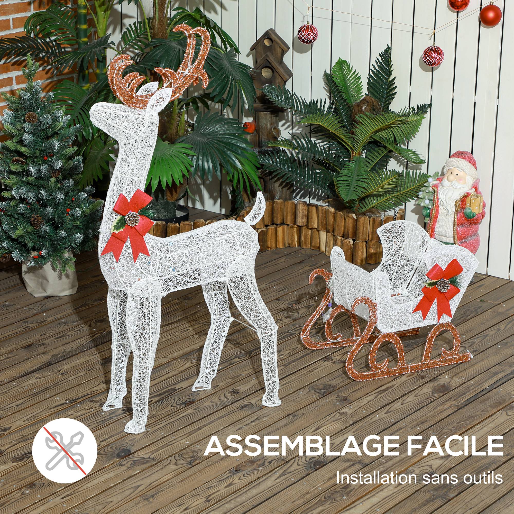 ComfortXL - Renne et traîneau lumineux de Noël en métal et polypropylène blanc avec 170 LED blanc chaud pour jardin - Image 5