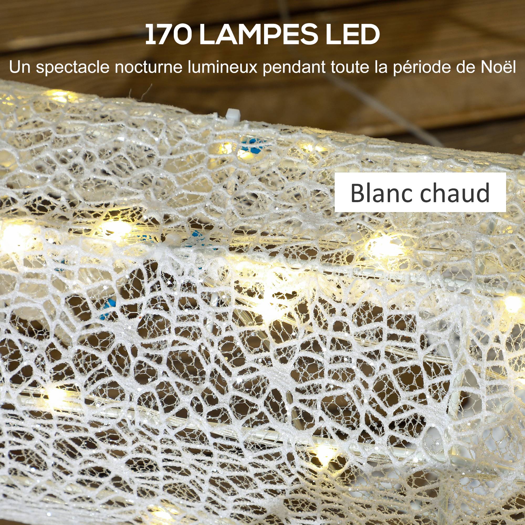ComfortXL - Renne et traîneau lumineux de Noël en métal et polypropylène blanc avec 170 LED blanc chaud pour jardin - Image 4