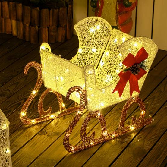 ComfortXL - Renne et traîneau lumineux de Noël en métal et polypropylène blanc avec 170 LED blanc chaud pour jardin - Image 7