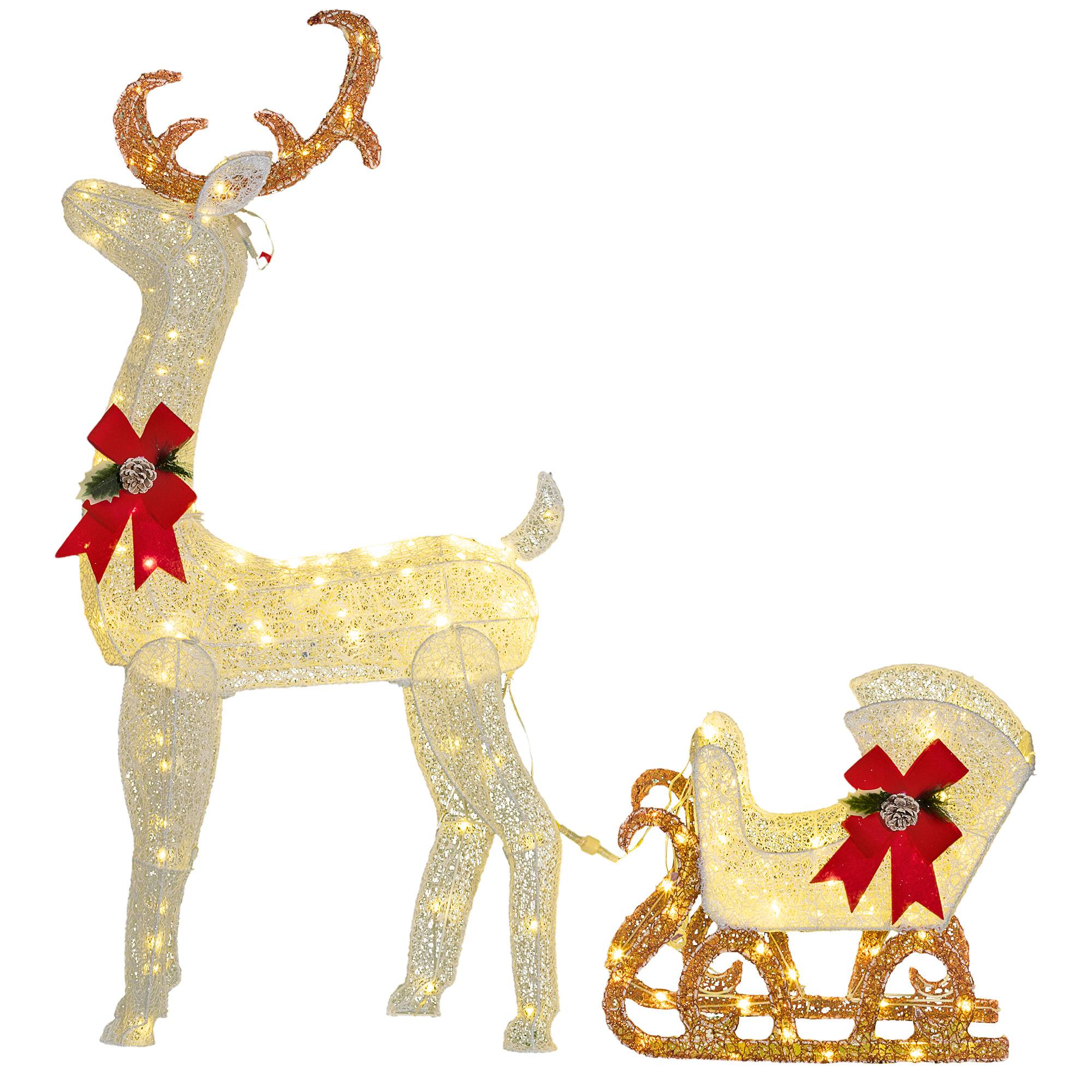 ComfortXL - Renne et traîneau lumineux de Noël en métal et polypropylène blanc avec 170 LED blanc chaud pour jardin - Image 10