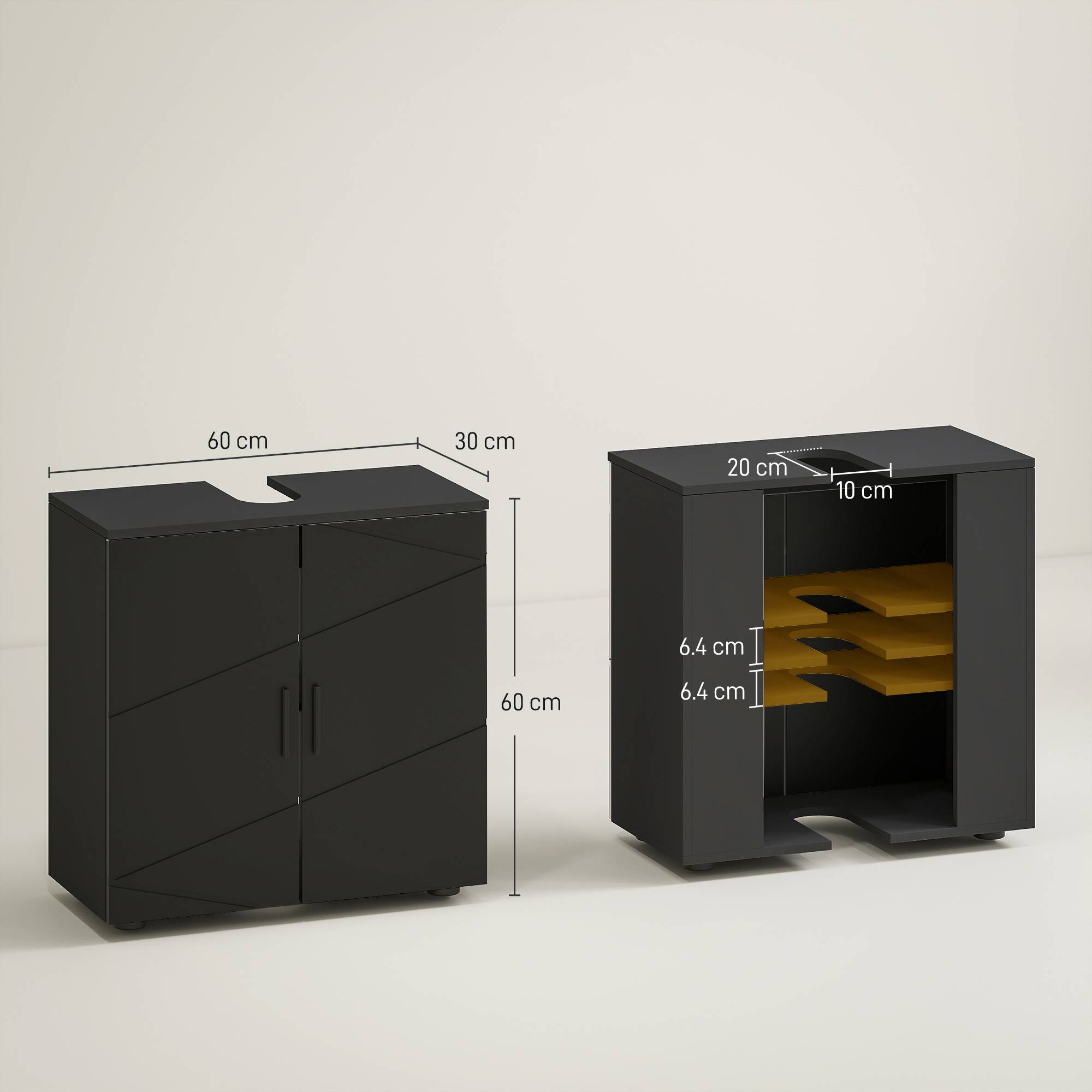 Sans Marque - Meuble vasque salle bain bois armoire 2 portes 60x30x60 cm noir - Image 5