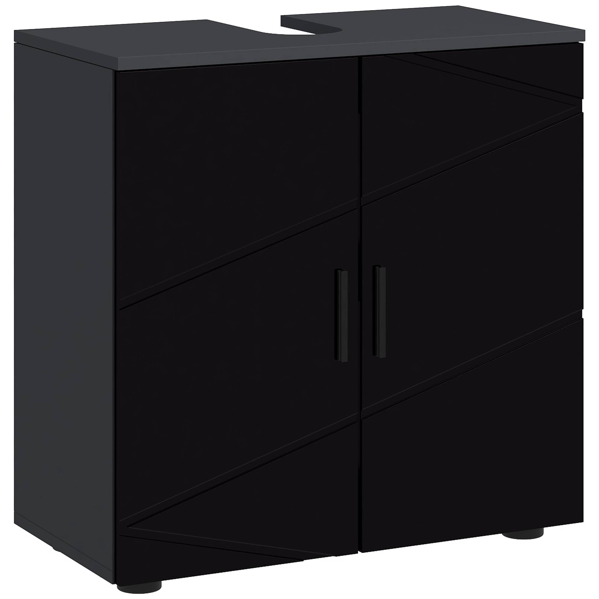 Sans Marque - Meuble vasque salle bain bois armoire 2 portes 60x30x60 cm noir - Image 1