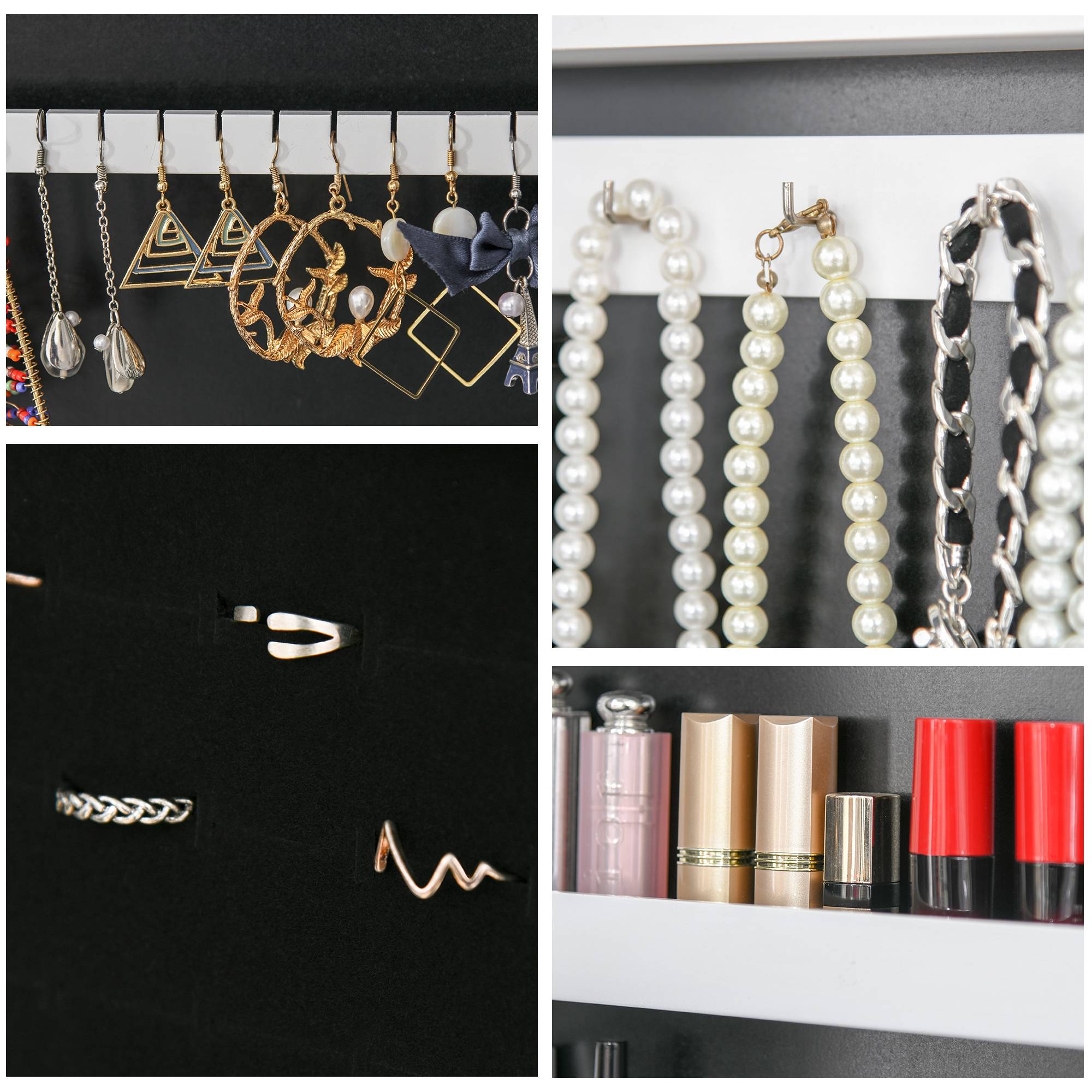 Sans Marque - Armoire à bijoux armoire de rangement sur pieds boîte à bijoux avec miroir multi-rangements éclairage LED blanc - Image 9