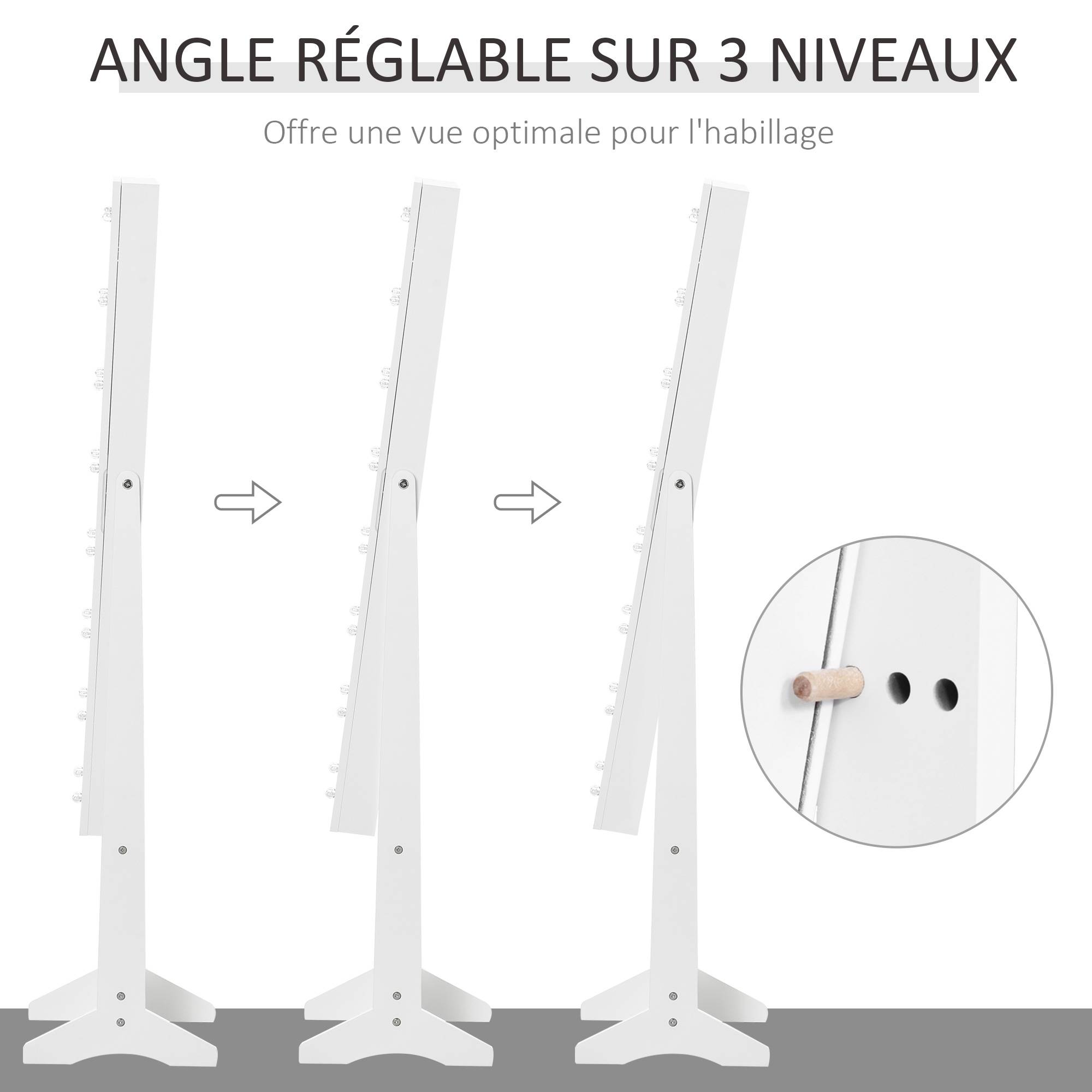 Sans Marque - Armoire à bijoux armoire de rangement sur pieds boîte à bijoux avec miroir multi-rangements éclairage LED blanc - Image 8