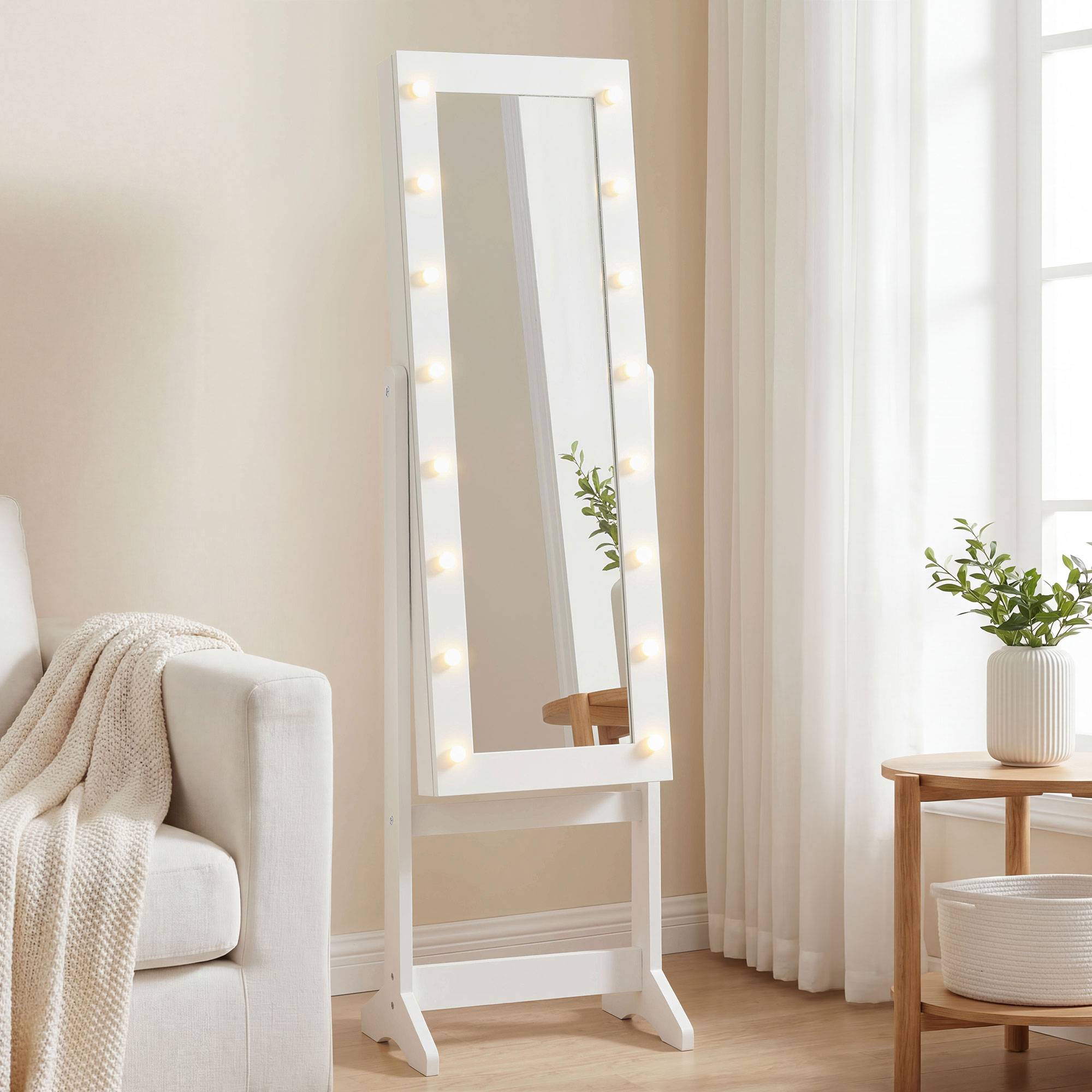Sans Marque - Armoire à bijoux armoire de rangement sur pieds boîte à bijoux avec miroir multi-rangements éclairage LED blanc - Image 10