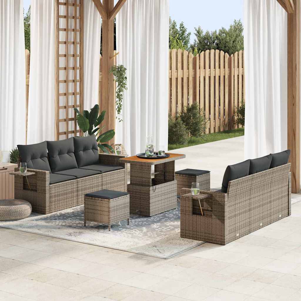 Salon de jardin modulable 9 pcs 8 places en polyrotin et bois Gris – ComfortXL Outdoor Living - Image 1