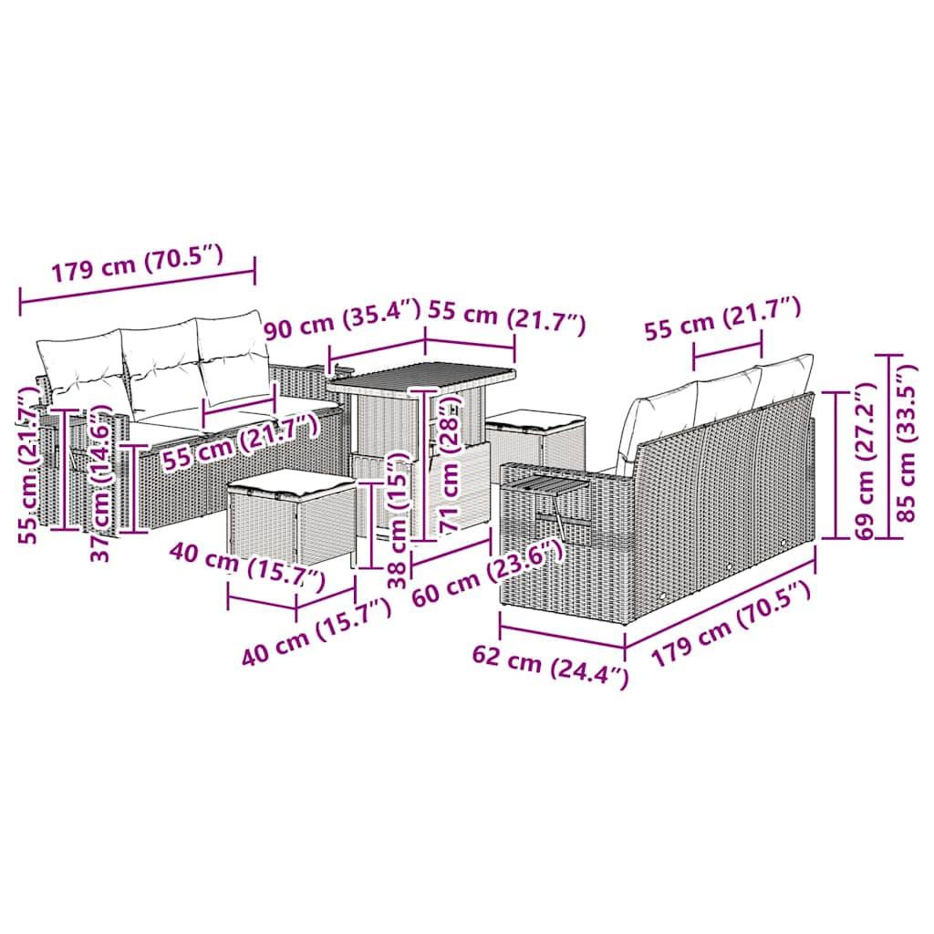 Salon de jardin modulable 9 pcs 8 places en polyrotin et bois Gris – ComfortXL Outdoor Living - Image 5