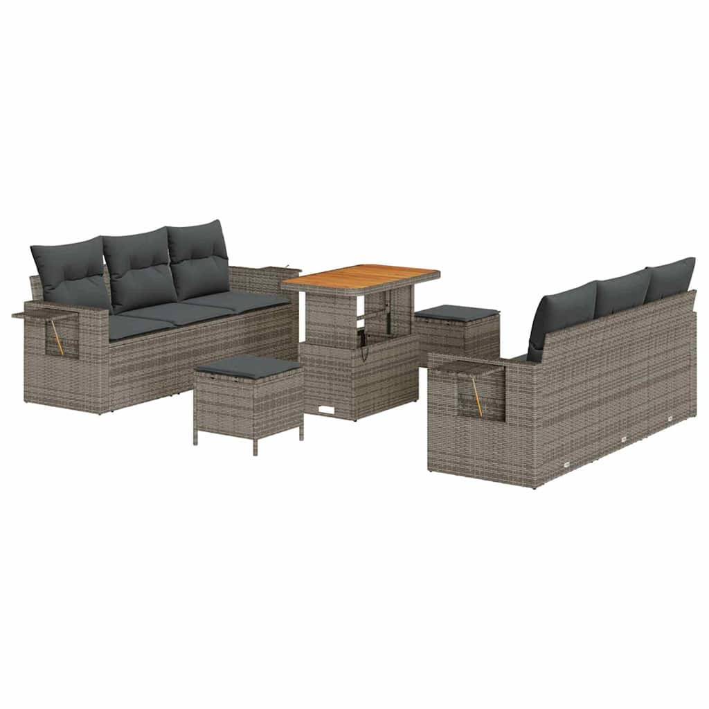 Salon de jardin modulable 9 pcs 8 places en polyrotin et bois Gris – ComfortXL Outdoor Living - Image 2