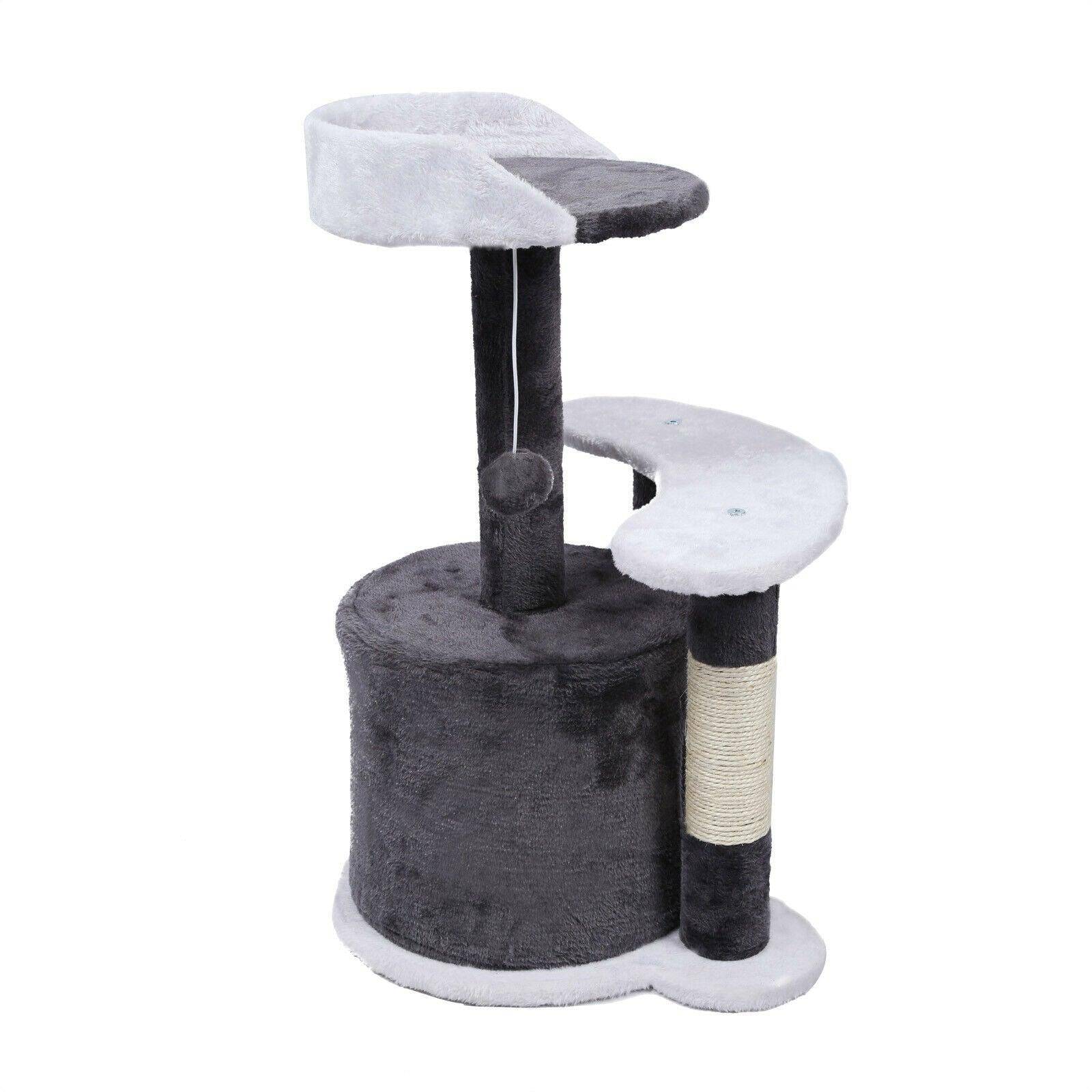 Arbre à chat 65 cm sisal plateforme niche et balle de jeux griffoir gris et blanc - Image 4