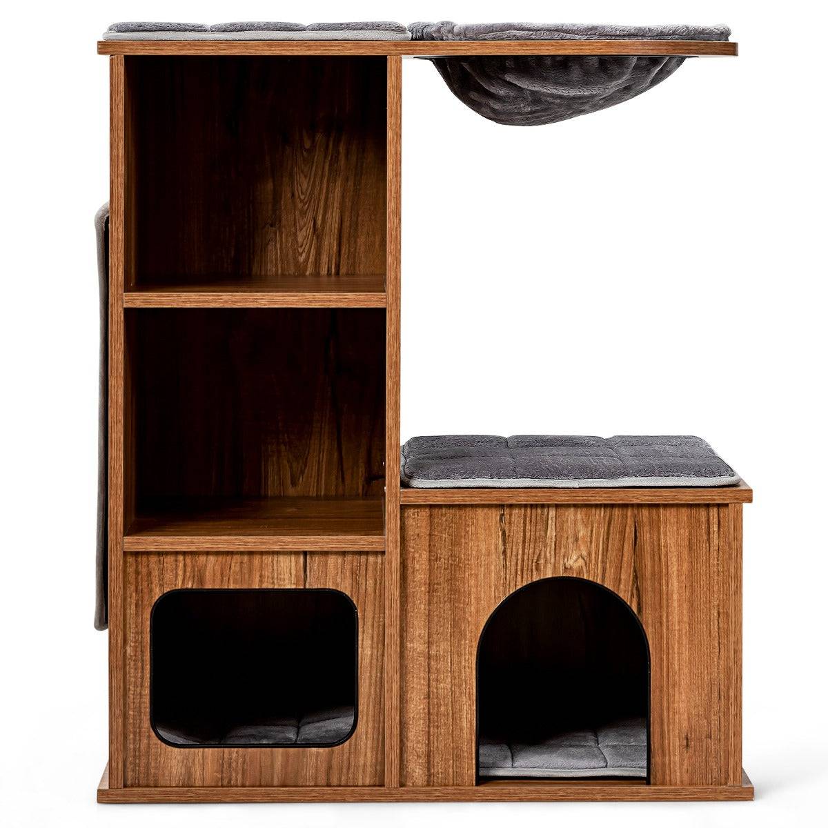 Arbre à chat avec 3 etagères en bois avec griffoirs et coussins niche centre d'activités charge 20 kg pour chat chaton - Image 1
