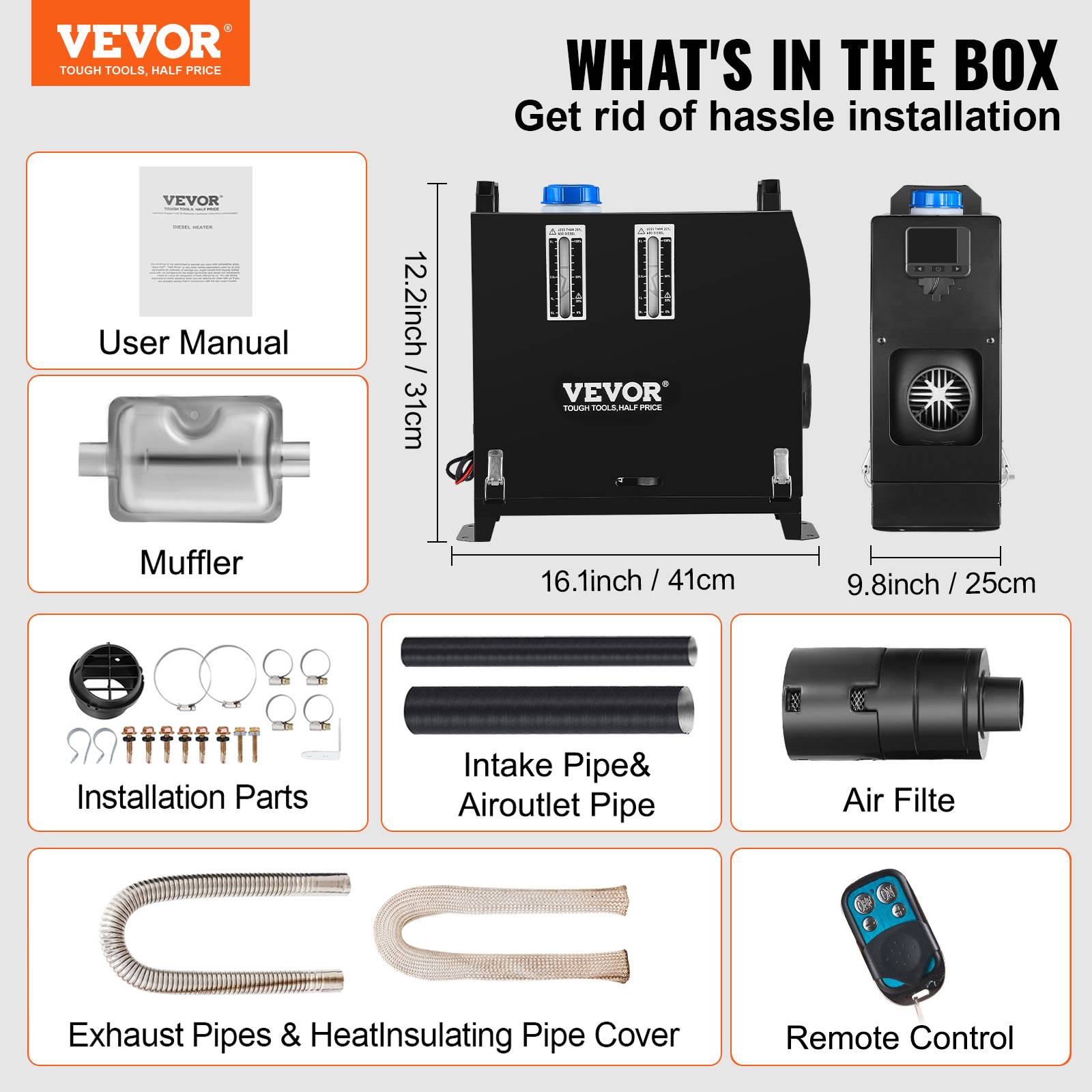 Vevor - VEVOR Chauffage stationnement diesel tout-en-un 8kW 12V, chauffage rapide, commutateur LCD, accessoires complets. - Image 7