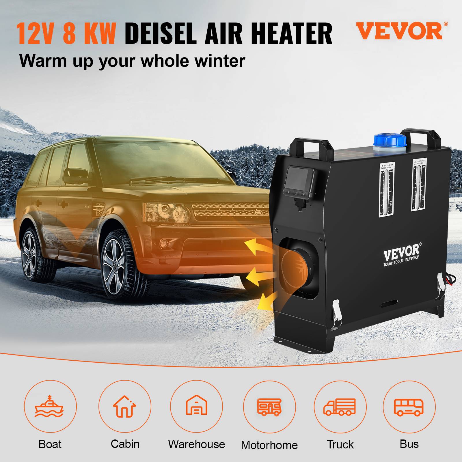 Vevor - VEVOR Chauffage stationnement diesel tout-en-un 8kW 12V, chauffage rapide, commutateur LCD, accessoires complets. - Image 2