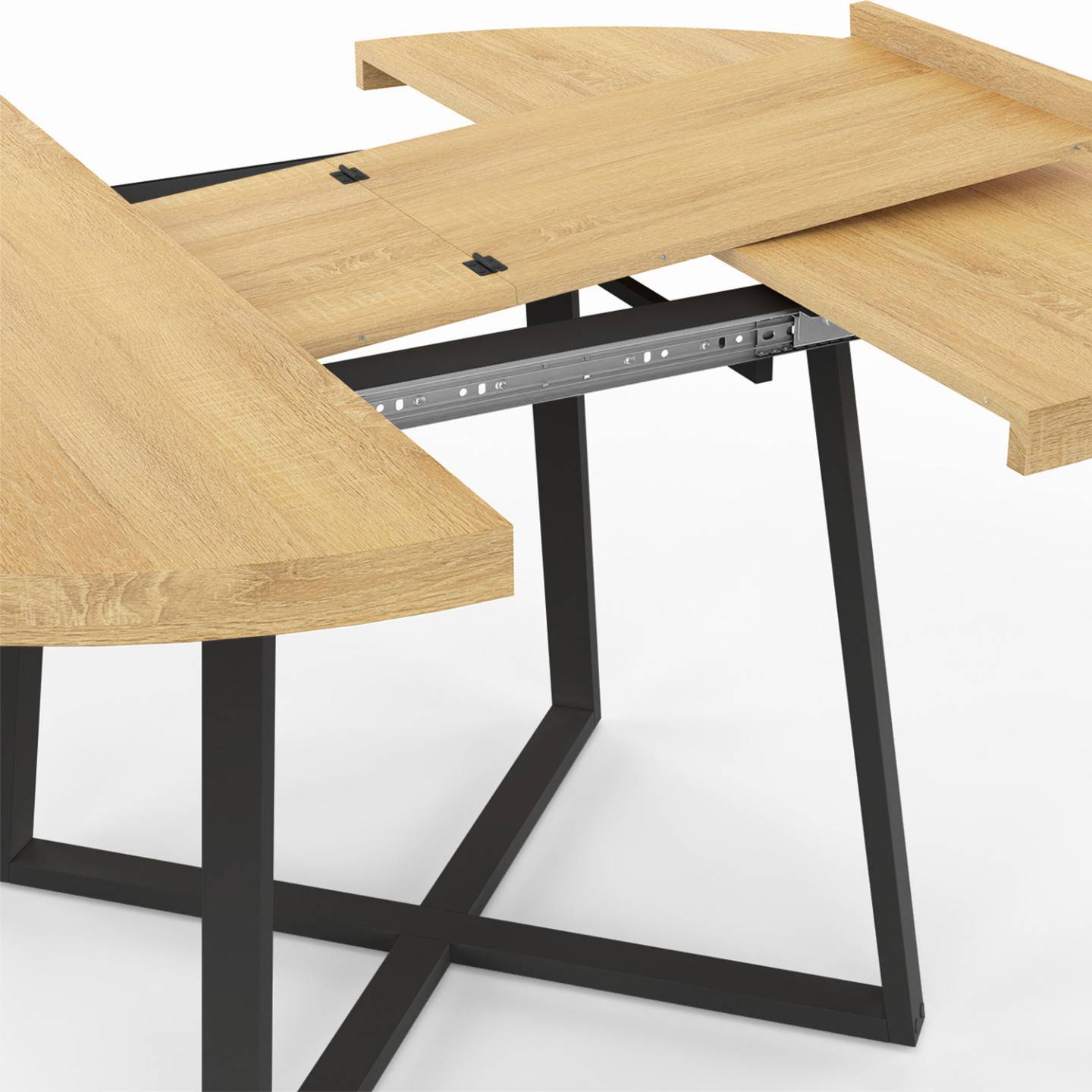 Table à manger extensible ronde SELMA 4-8 personnes bois et noir 110-150 cm - Image 6