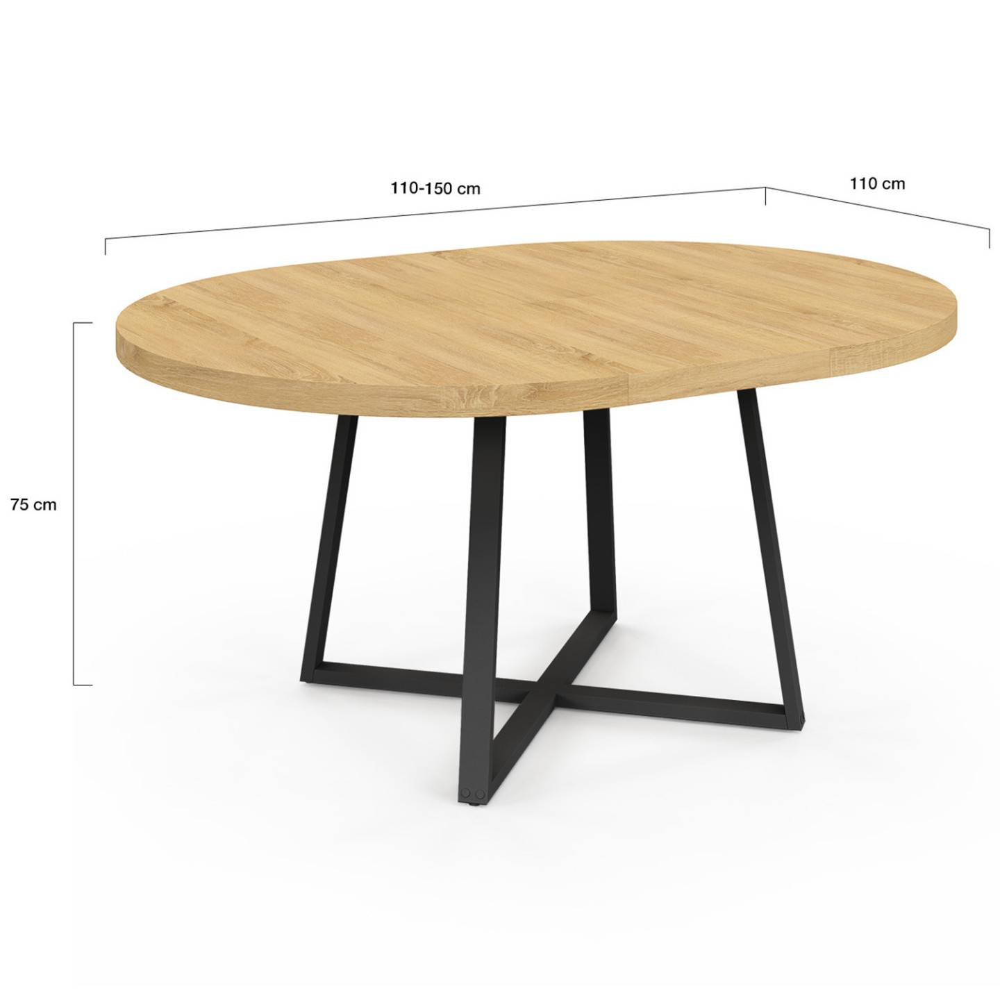 Table à manger extensible ronde SELMA 4-8 personnes bois et noir 110-150 cm - Image 5