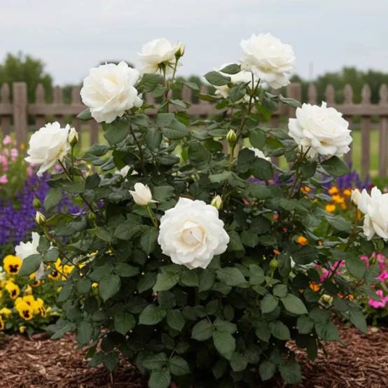 Rosier à grandes fleurs Douce Blanche® à fleurs Blanche/ - feuillage Caduc - Pot de 3L - 20/40 cm - Image 1