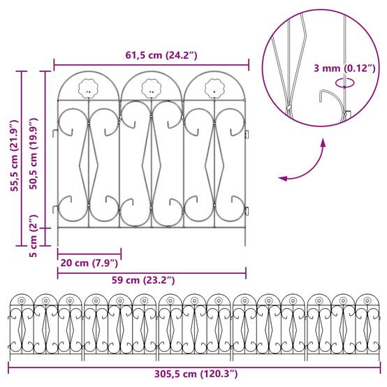 Clôture de jardin acier vert 5 pcs, Poids:3.46kg - PANGIVO - Image 9