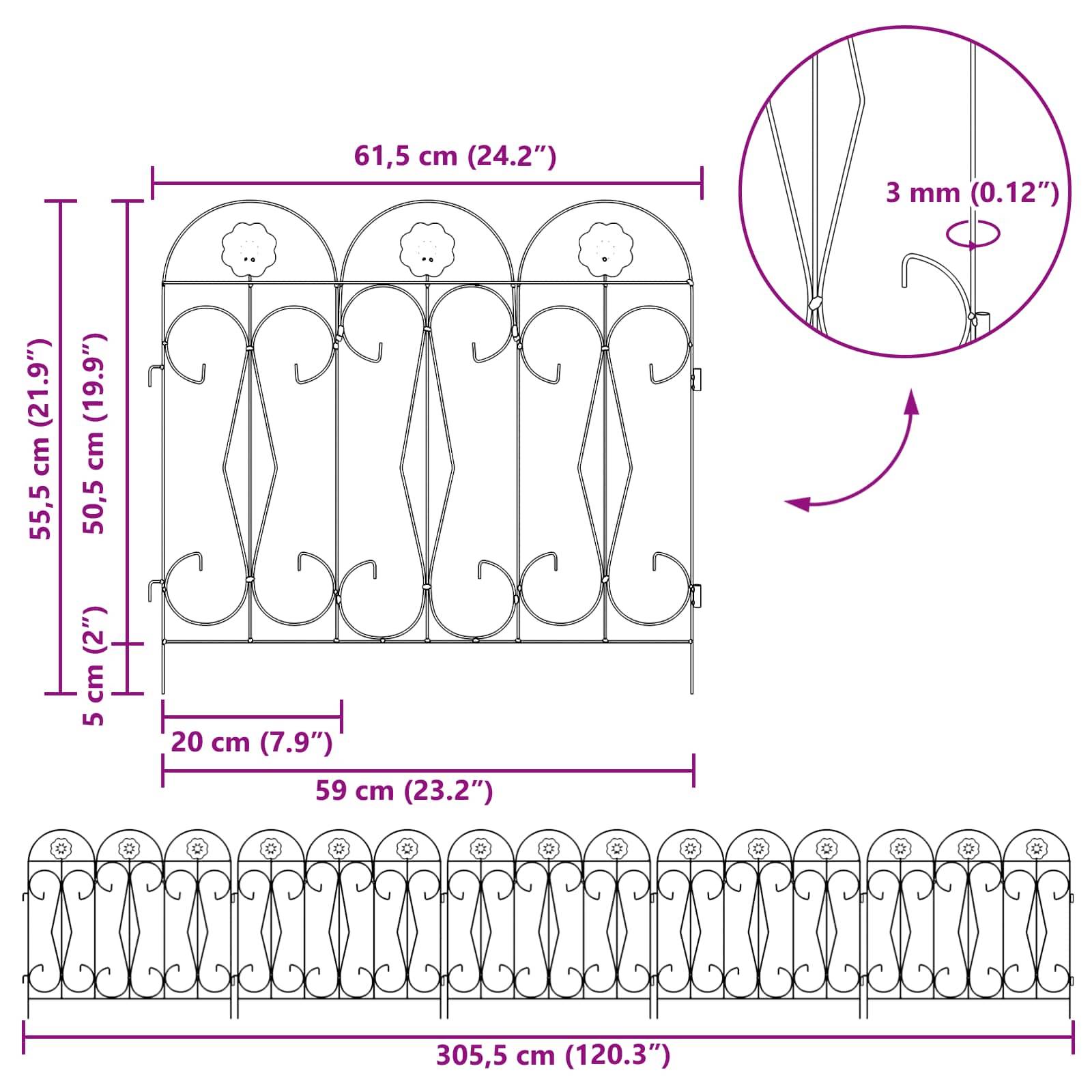 Clôture de jardin acier vert 5 pcs, Poids:3.46kg - PANGIVO - Image 9