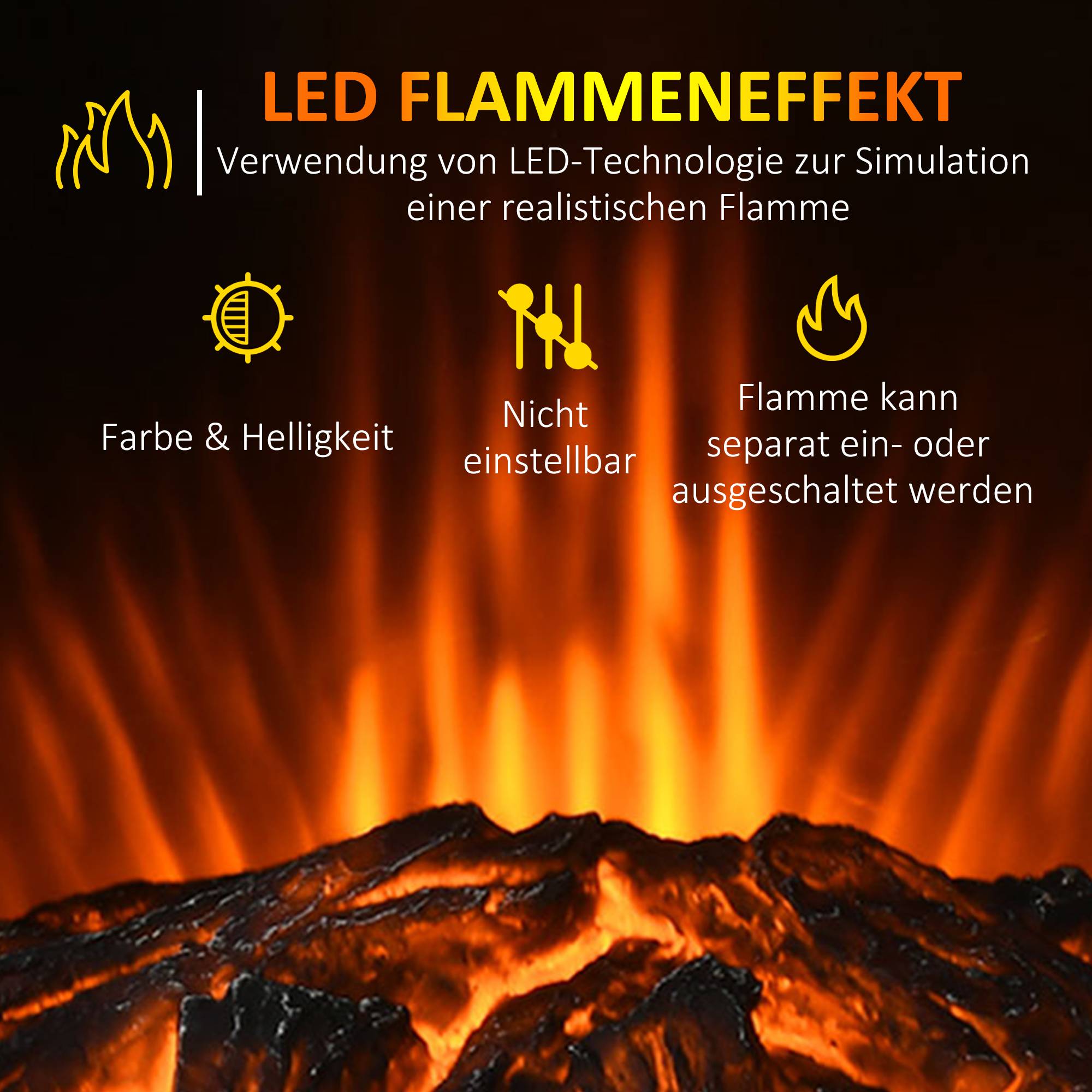 Sans Marque - Cheminée électrique, flammes réalistes, 2 niveaux de chauffage, protection contre la surchauffe, acier, Noir, 44,5 x 32 x 74cm - Image 7