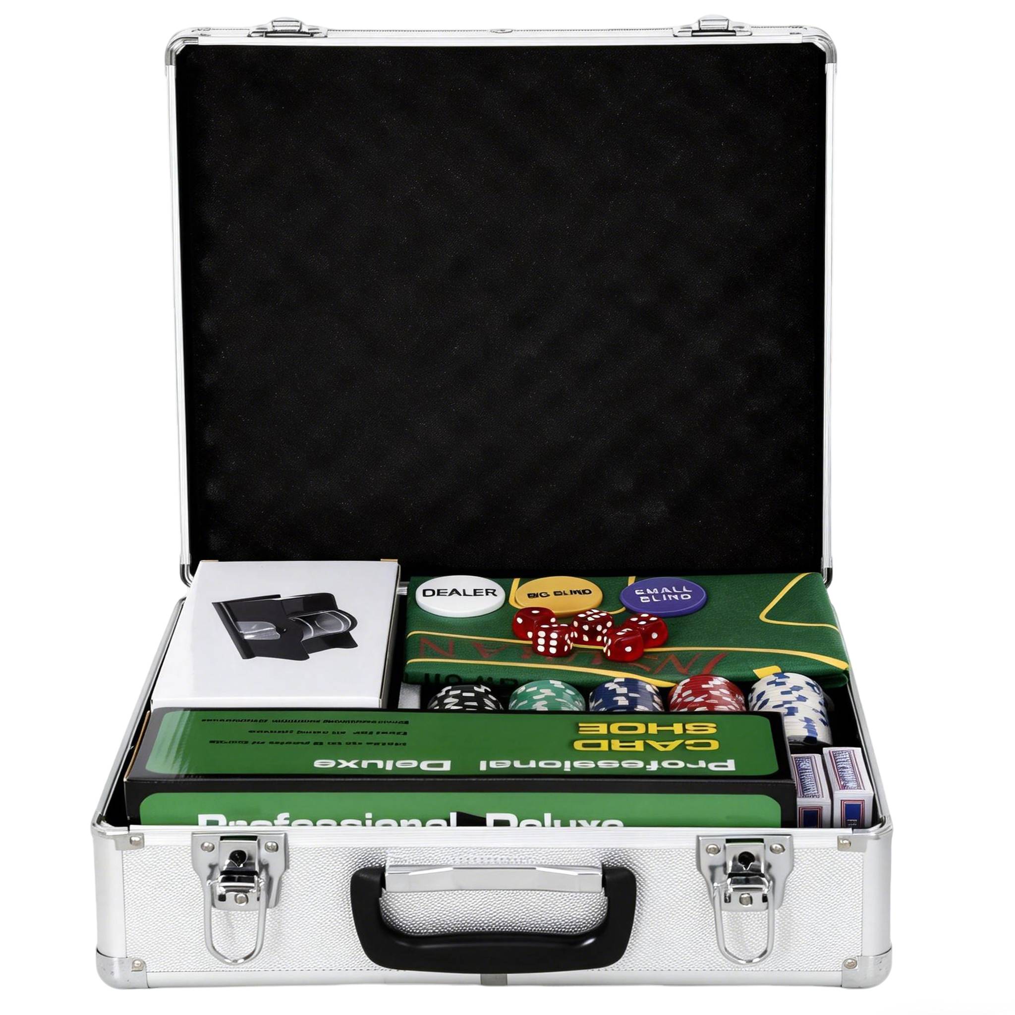 Mallette de poker coffret de poker complet 500 jetons, boîtier en ABS, cartes à jouer, dés, dealer, tapis, clés - Image 2