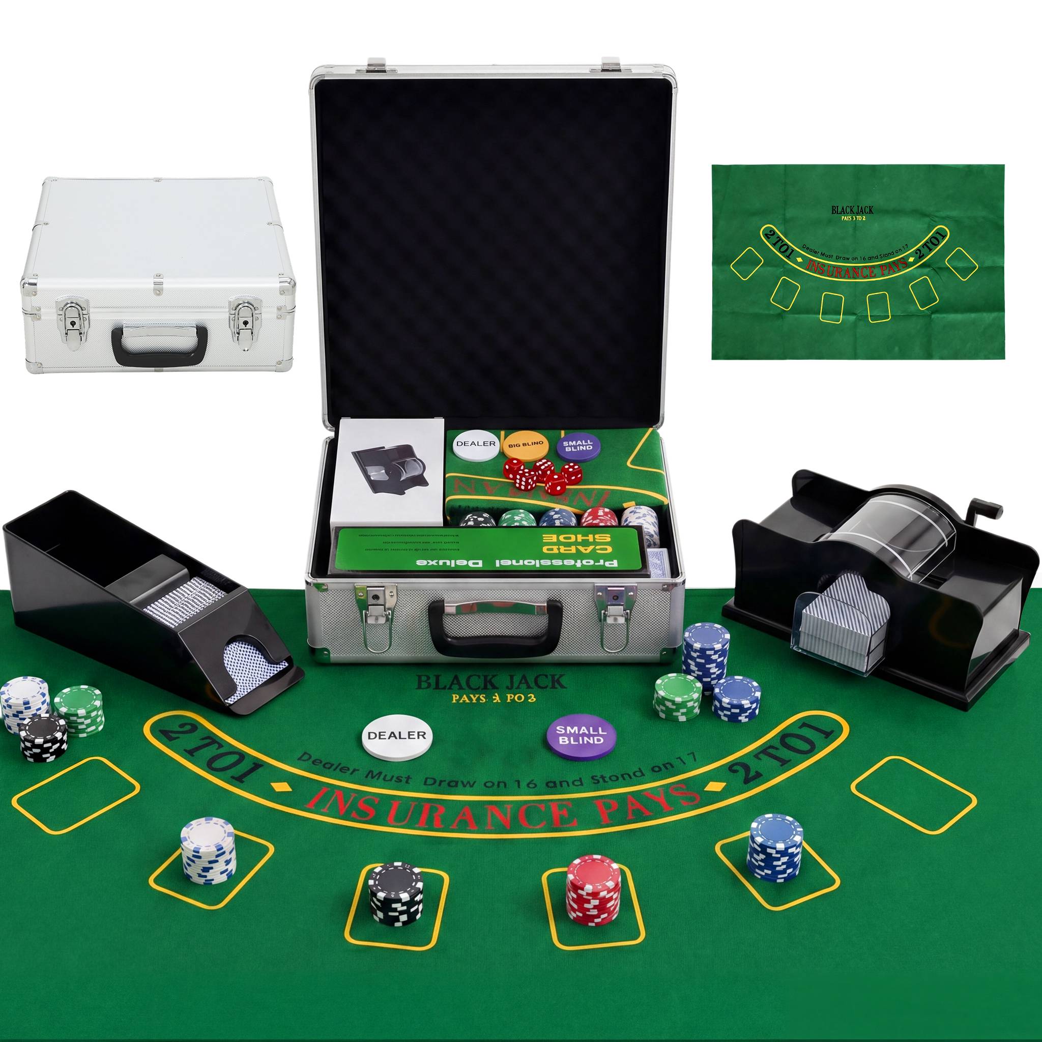 Mallette de poker coffret de poker complet 500 jetons, boîtier en ABS, cartes à jouer, dés, dealer, tapis, clés - Image 1