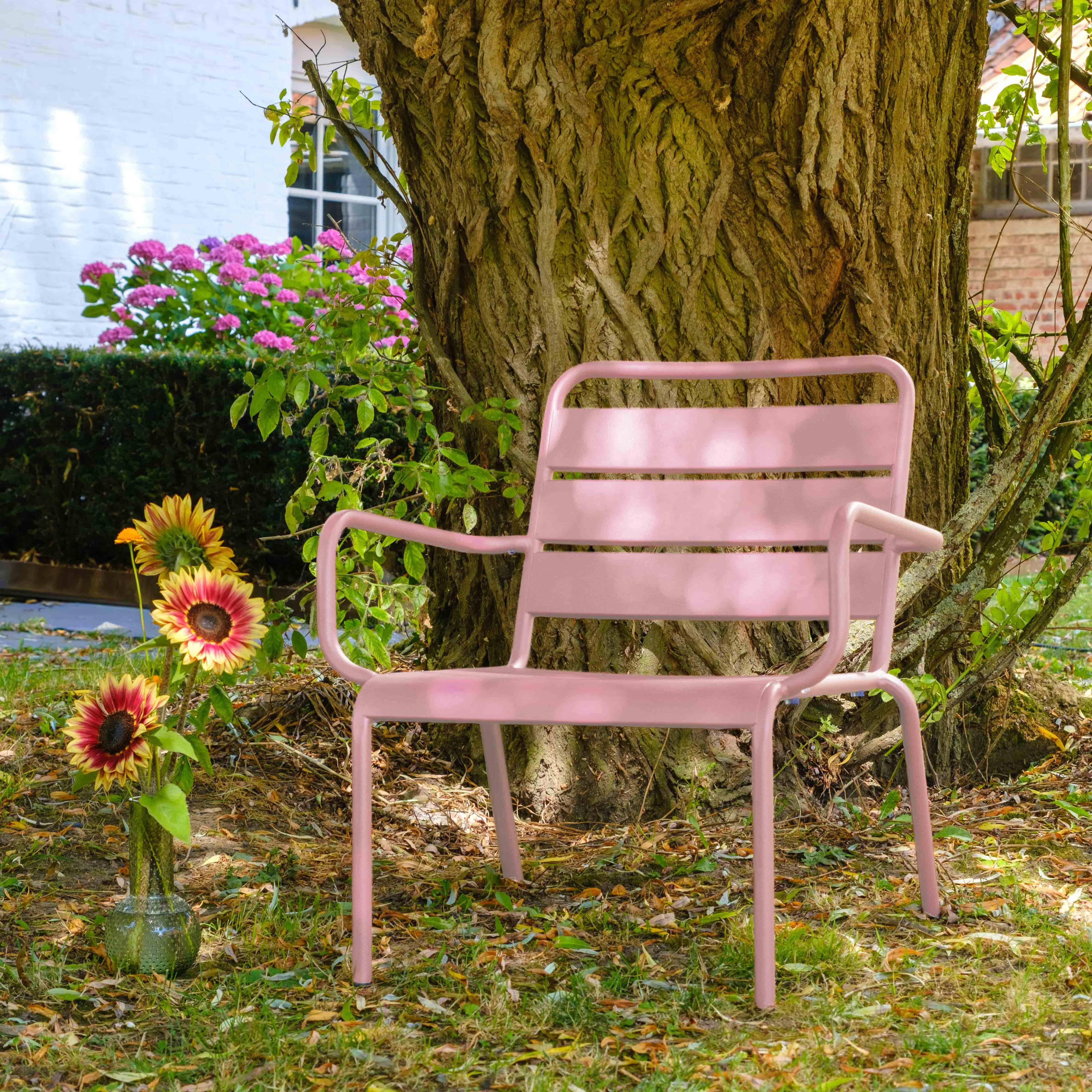 Oviala - Fauteuil de jardin bas relax acier rose poudré Palavas - Oviala - Image 2