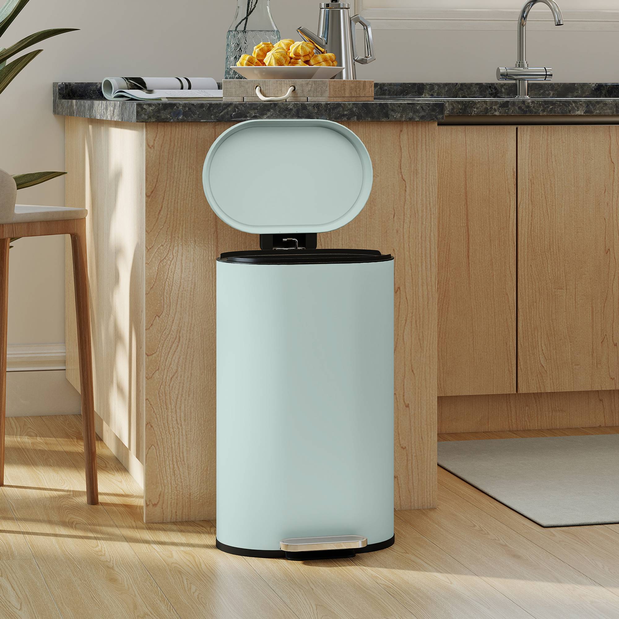 Sans Marque - Poubelle cuisine 30 litres pédale couvercle fermeture amortie pédale métal verte 36,5x31x61 cm - Image 3