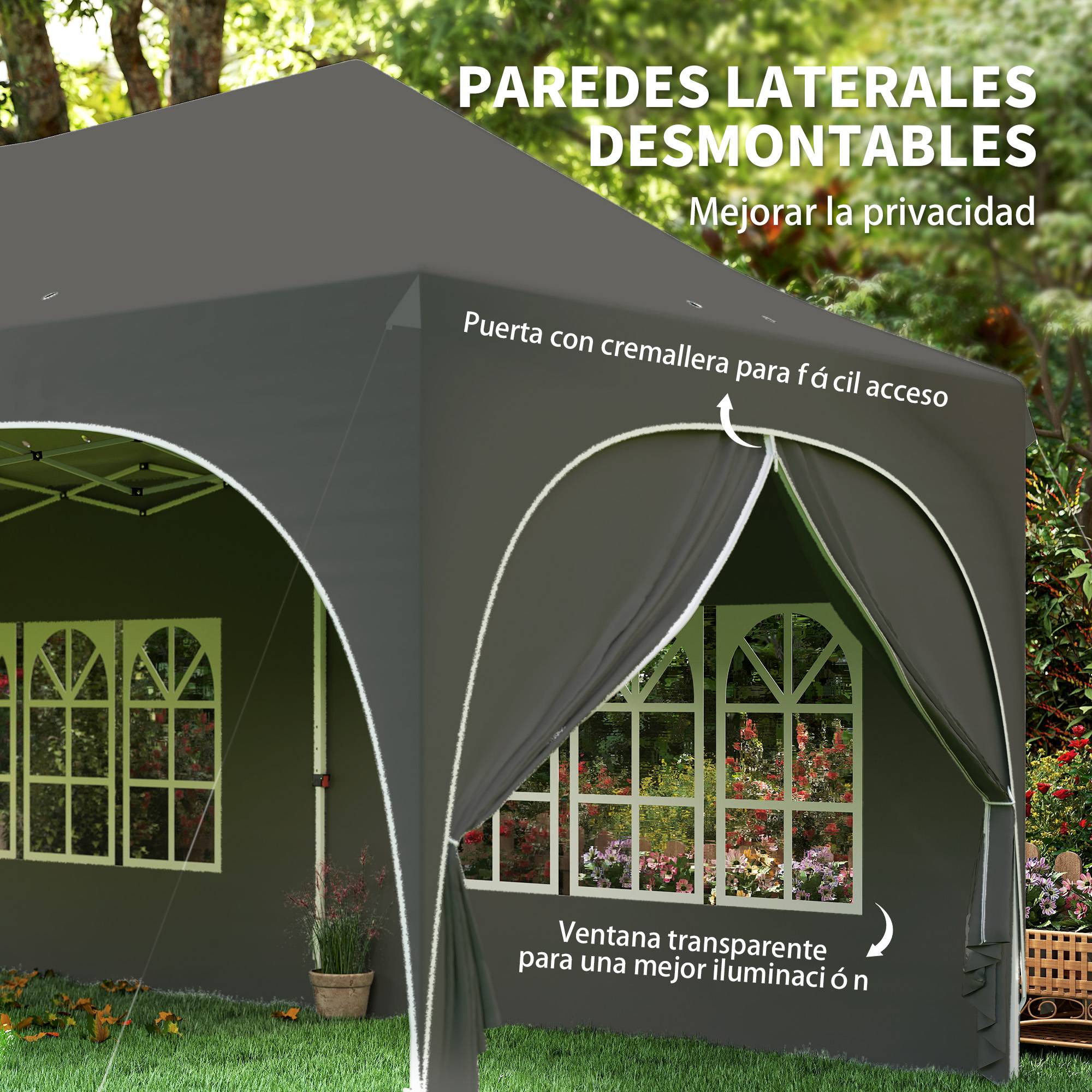 Tente pliante pop-up 6 x 3 m avec 6 panneaux latéraux détachables, hauteur réglable et sac de transport, gris foncé - Image 9