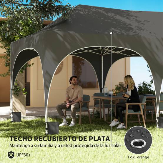 Tente pliante pop-up 6 x 3 m avec 6 panneaux latéraux détachables, hauteur réglable et sac de transport, gris foncé - Image 8