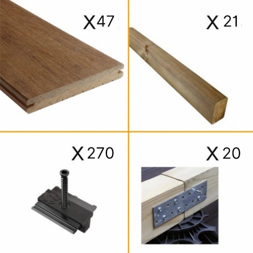 Kit Terrasse Bambou 15m² - SAMBA - 47 lames de Terrasse (224 x 13.9 x 1.8 cm) - Fixation Clips Cobra Hybrid 7-22 - Garantie 25 ans - Image 2