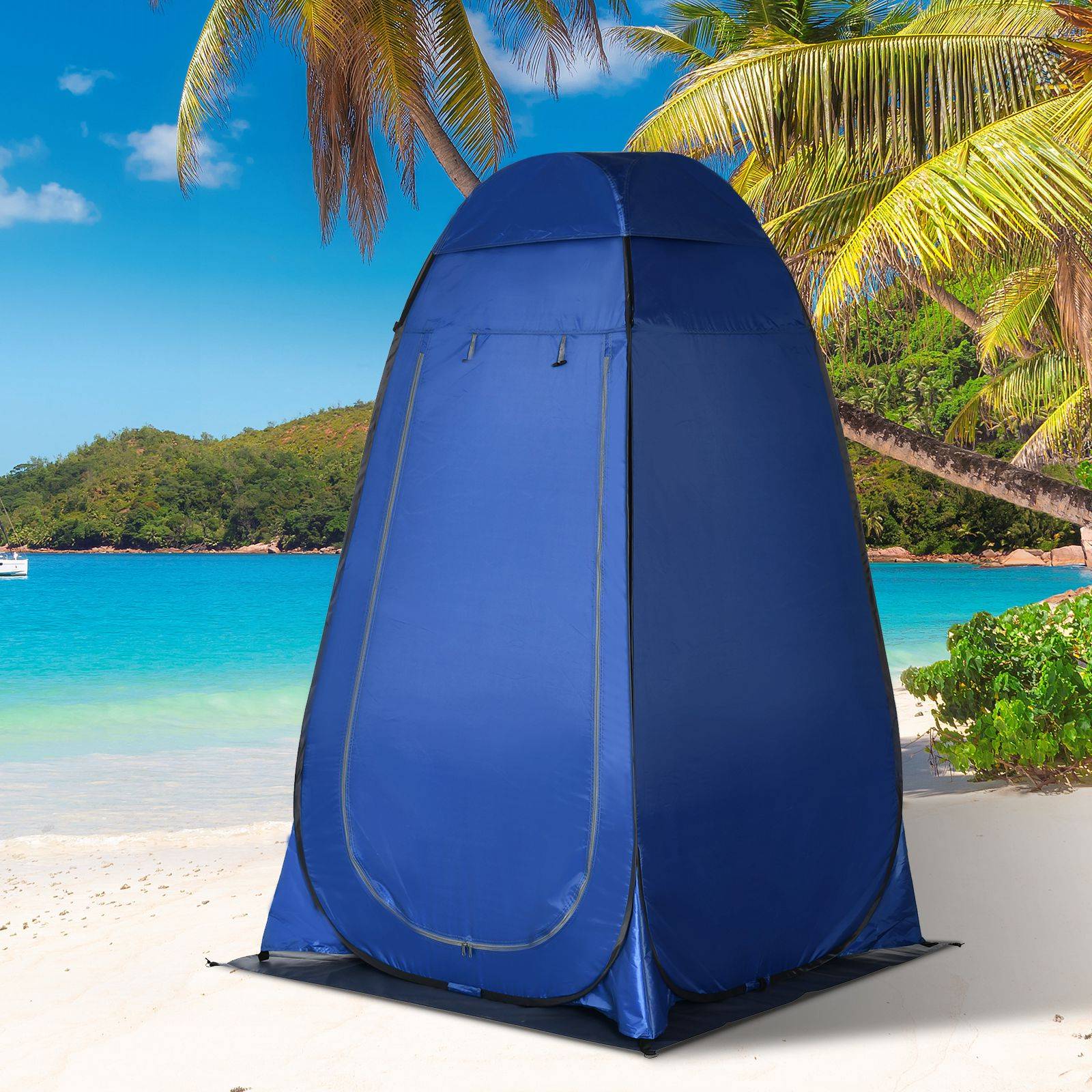 Tente douche camping plage, porte zippée, sac de transport 126x124x189 cm bleu foncé, légère et nomade - Image 3