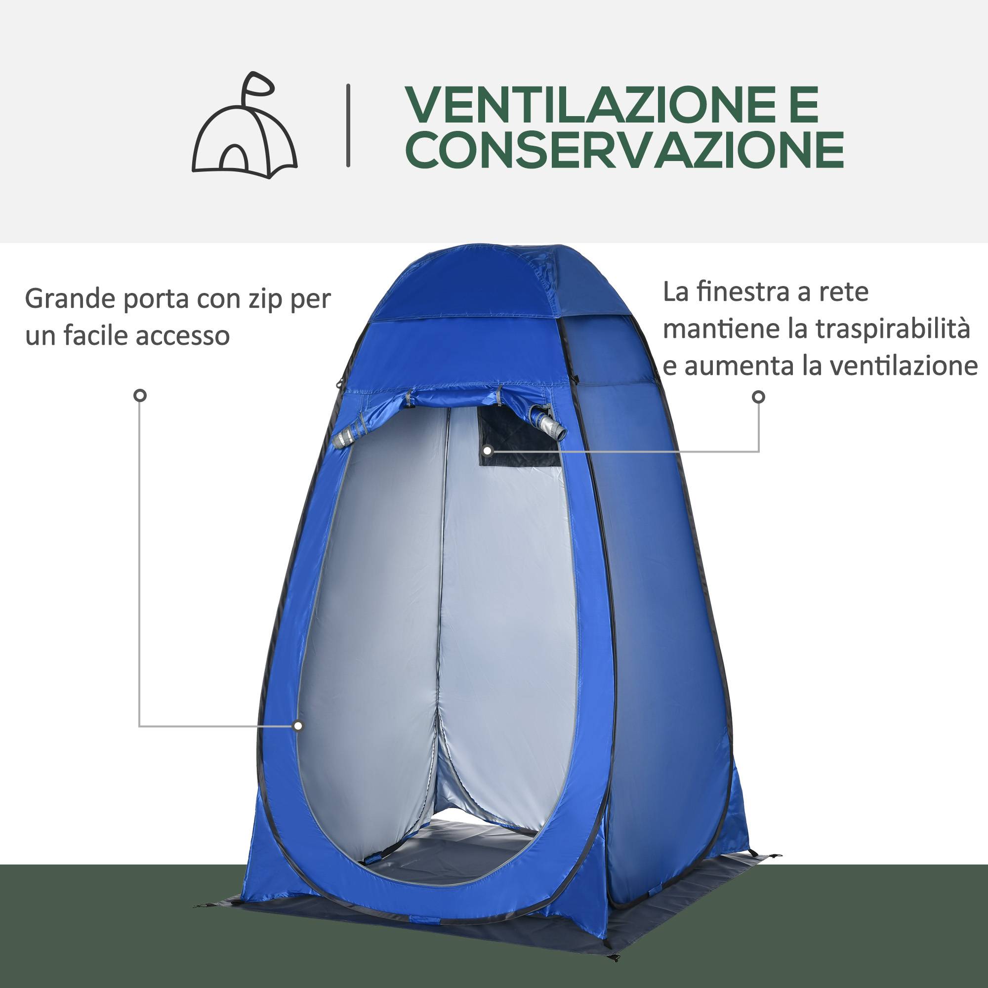 Tente douche camping plage, porte zippée, sac de transport 126x124x189 cm bleu foncé, légère et nomade - Image 6