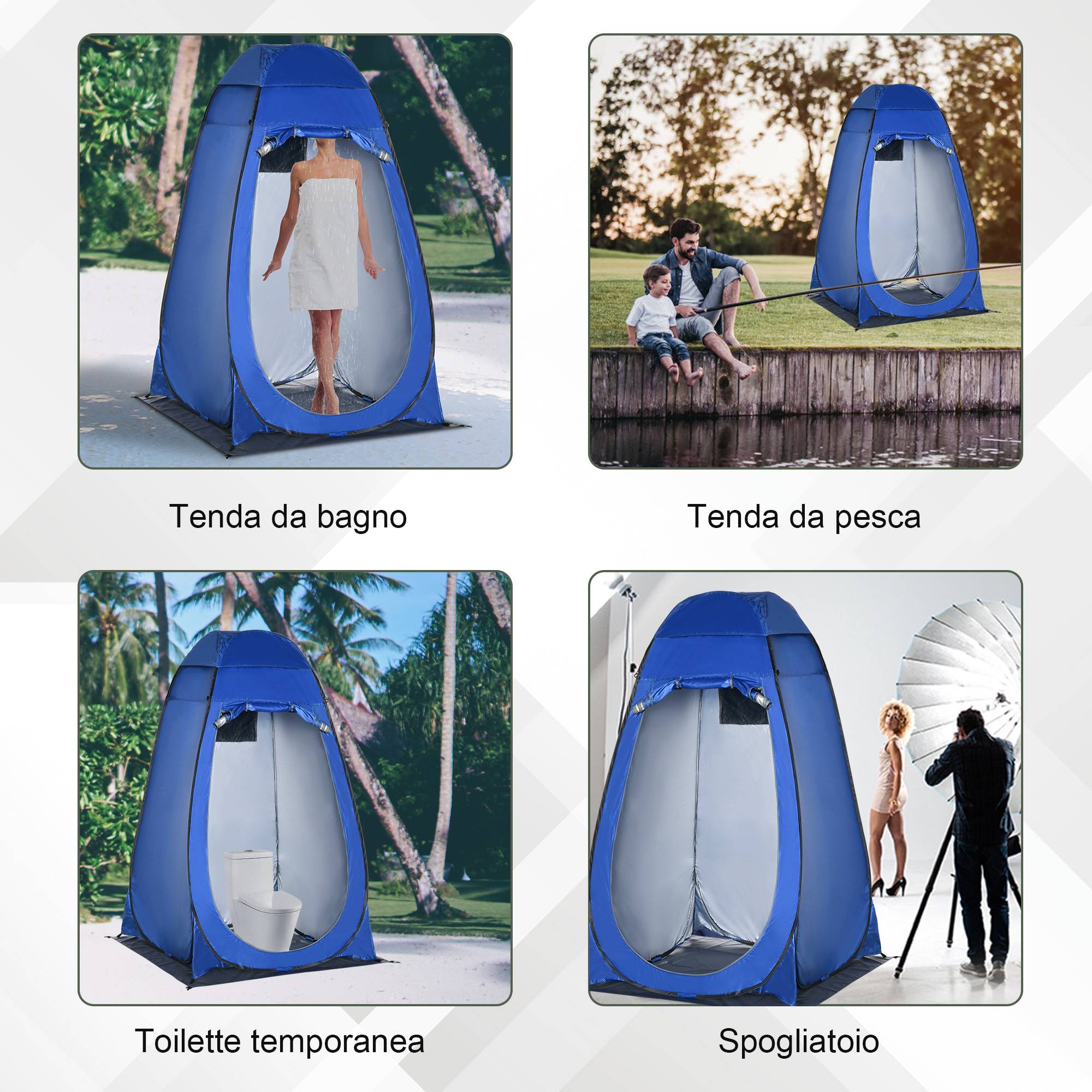Tente douche camping plage, porte zippée, sac de transport 126x124x189 cm bleu foncé, légère et nomade - Image 9