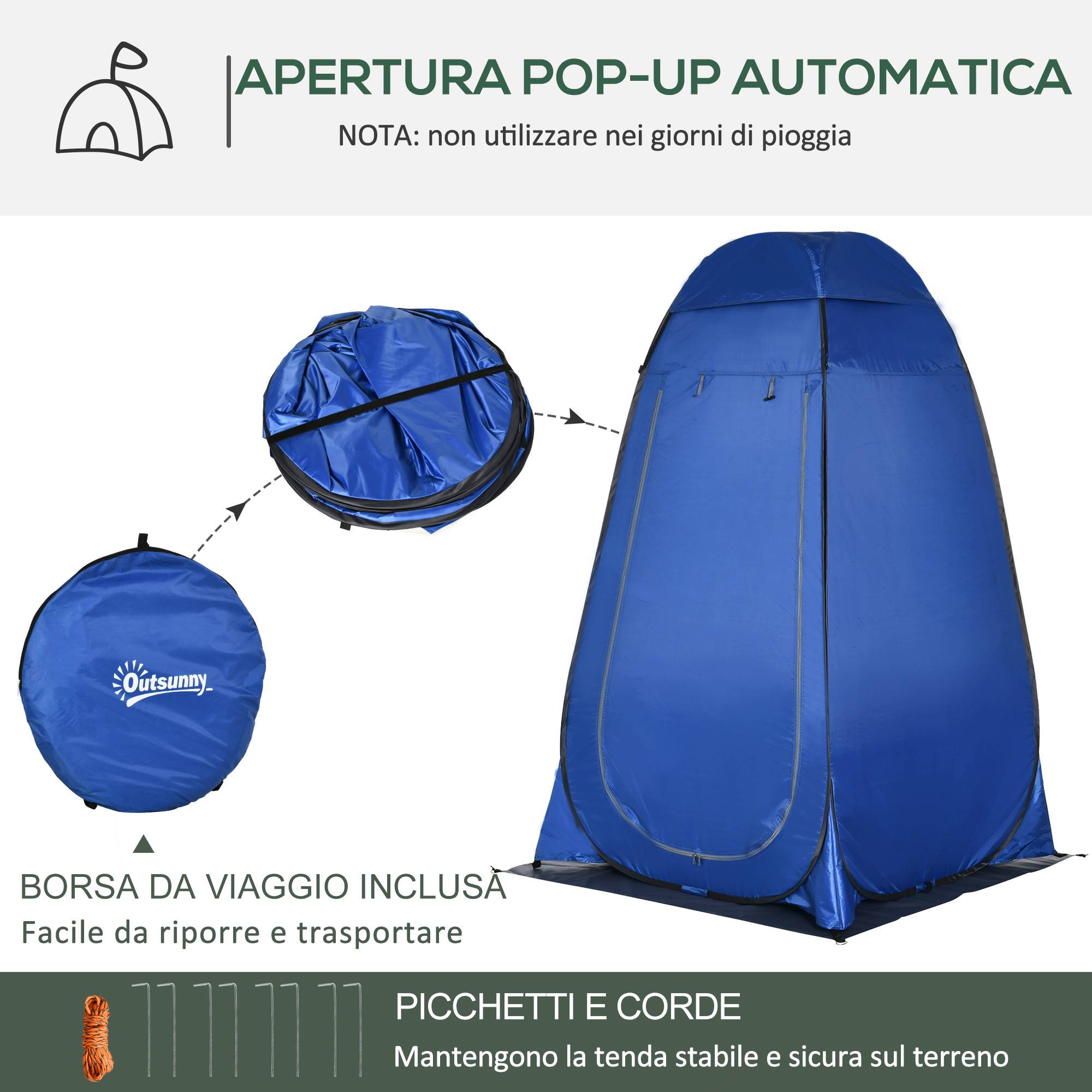 Tente douche camping plage, porte zippée, sac de transport 126x124x189 cm bleu foncé, légère et nomade - Image 7