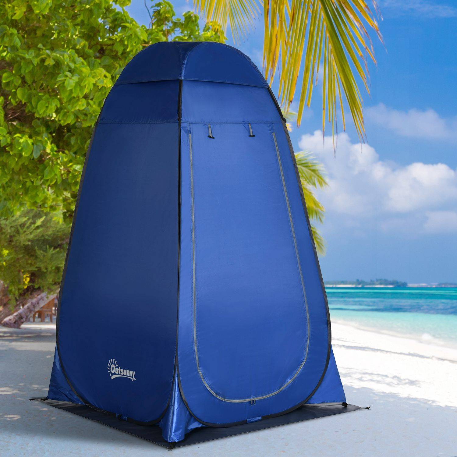 Tente douche camping plage, porte zippée, sac de transport 126x124x189 cm bleu foncé, légère et nomade - Image 4