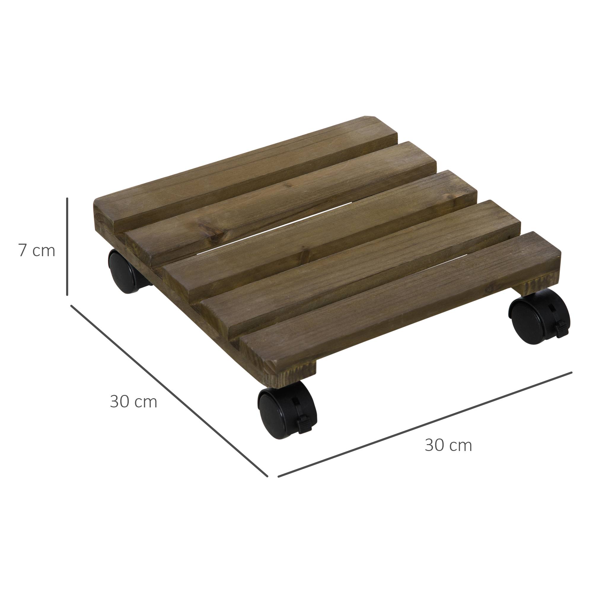 Lot de 2 supports à plantes en bois à roulettes, pour pots d'intérieur/extérieur, capacité de charge 50 kg, marron foncé - Image 5